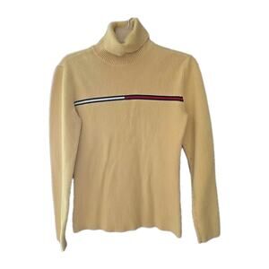 Vintage Y2K Tommy Hilfiger Yellow Turtleneck Preppy Sweater Womans Size Medium